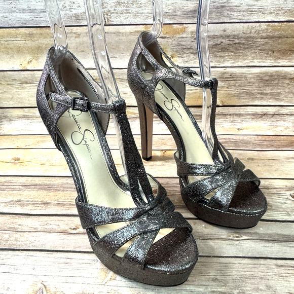 Jessica Simpson Womens Metallic Bryanne Open Toe Platform Festive Heels 8.5M - Picture 1 of 8